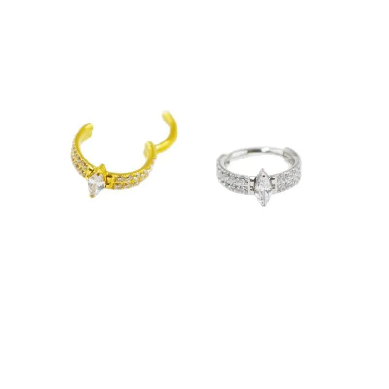 Titanium steel heart shaped zircon earrings in gold or silver colour, 1.2x8mm size