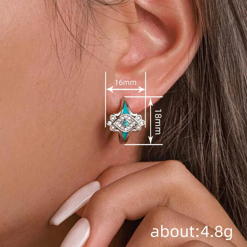 Geometric drop earrings copper inlaid zircon bohemian horse eye round ring white gold colour