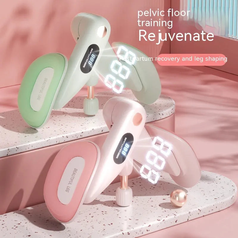 Pelvic floor muscle trainer device with counter, shown in available colours.