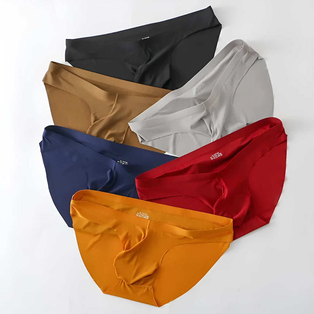 Ice silk seamless men's briefs with separate pouch compartment in multiple colour options