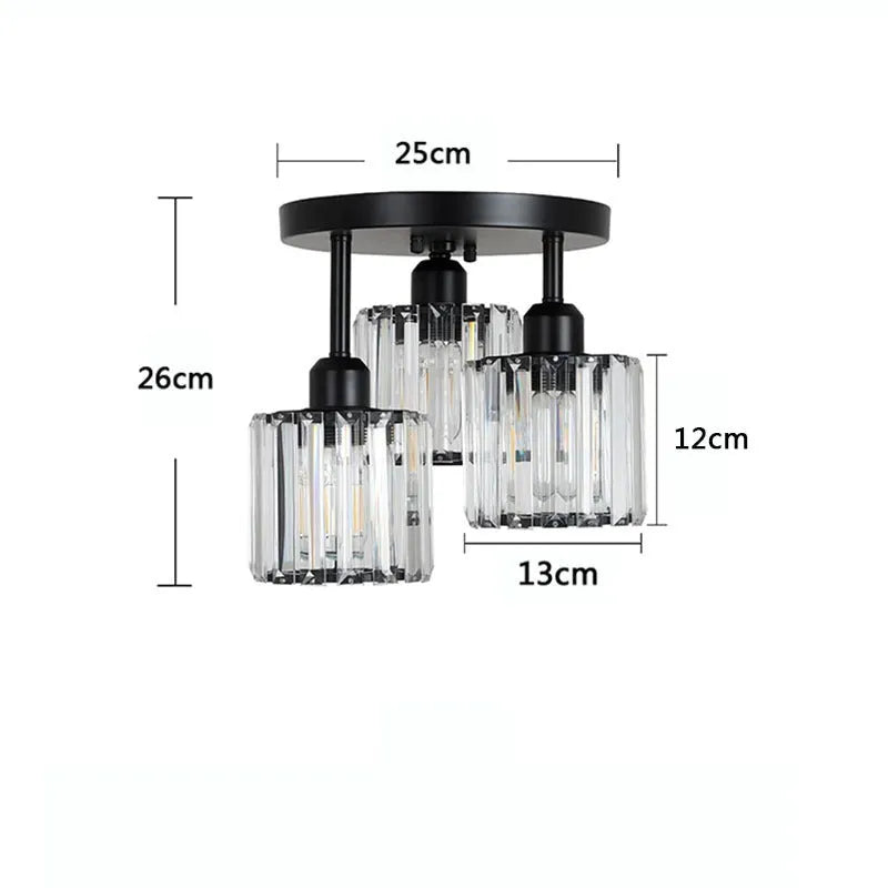 Modern crystal ceiling light in black finish for corridor or entrance installation with E27 socket