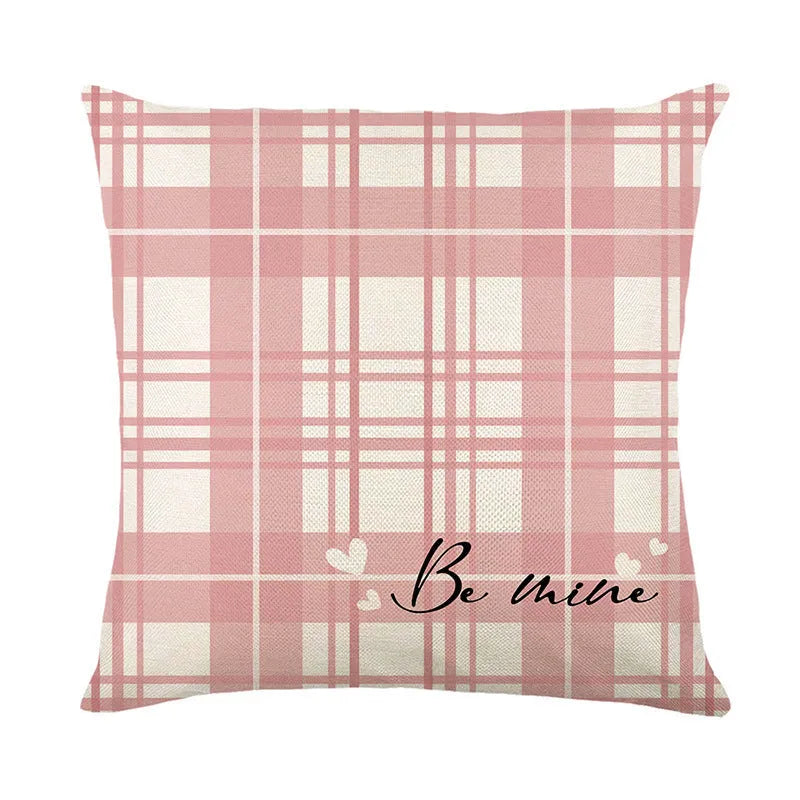 Valentine's Day decorative pillow cover with colourful plaid heart print, 45x45 cm size