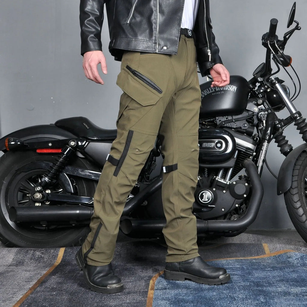 Motorcycle waterproof cycling trousers with protective gear set in black or green belt colours