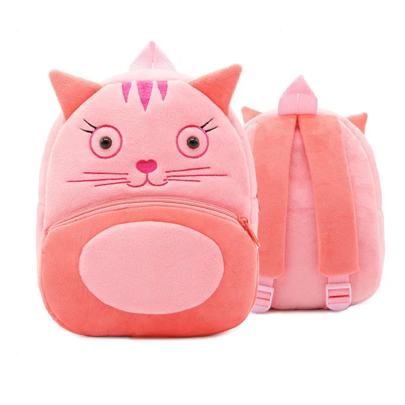 Small cloth animal backpack for kindergarten children, 26.5x24x10.5cm, with zipper pocket, available in multiple colours