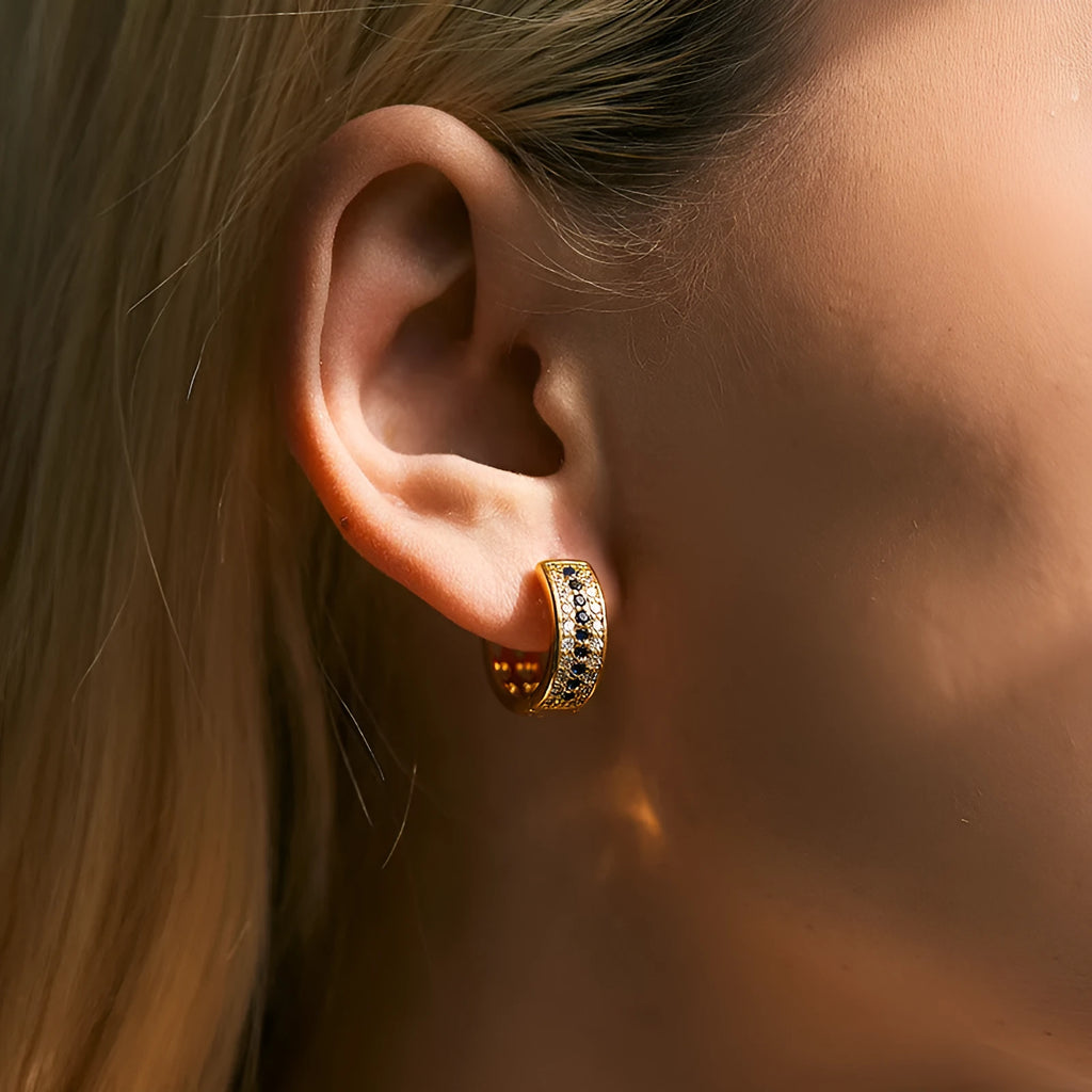 Geometric round gold-coloured hoop earrings for women