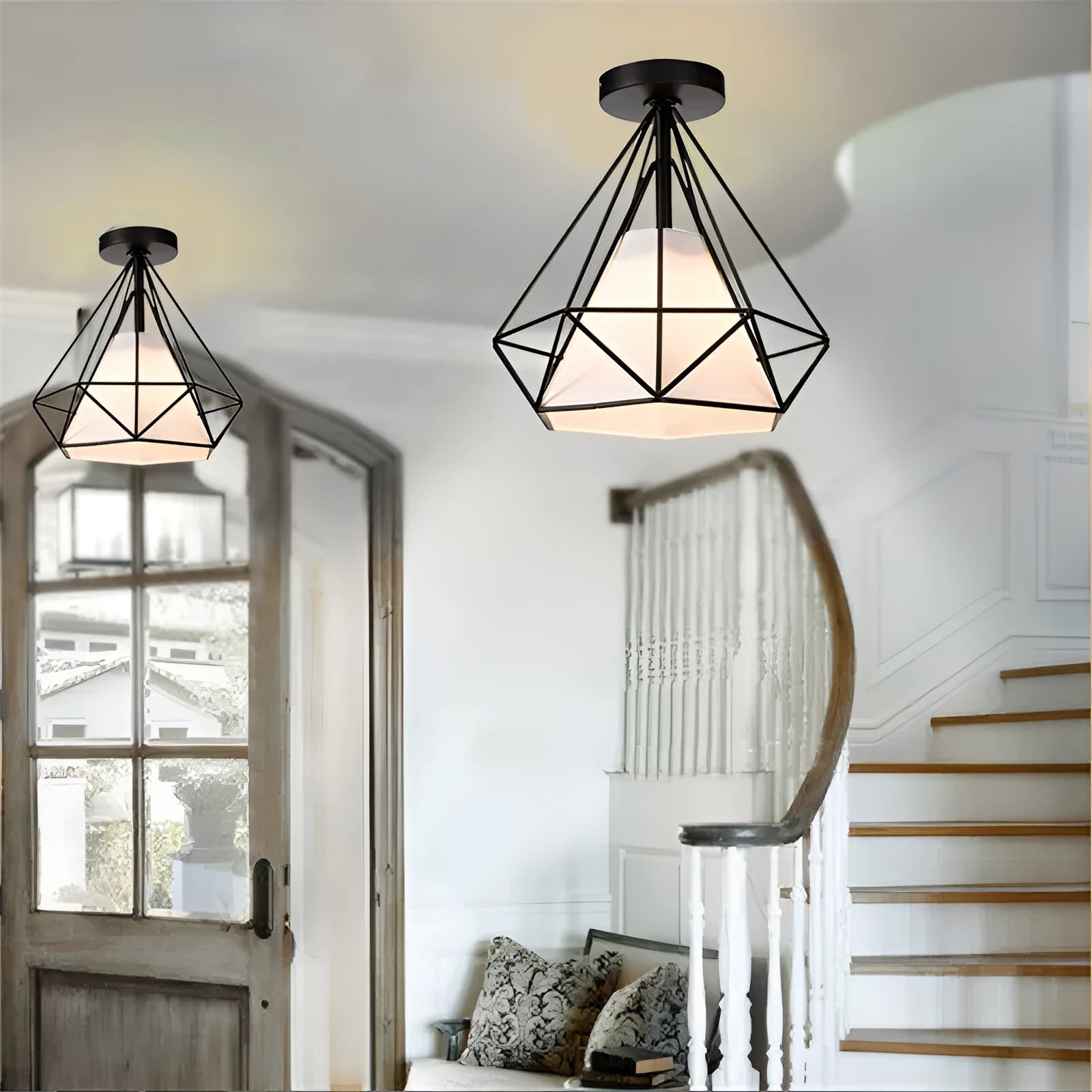 Living room ceiling lamp with adjustable line length up to 1 metre, black variant, ceiling plate 10cm diameter