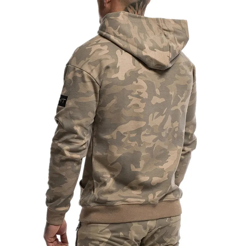 Men's camouflage cotton pullover hoodie in Dark Blue for gym fitness training