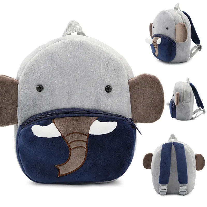 Small cloth animal backpack for kindergarten children, 26.5x24x10.5cm, with zipper pocket, available in multiple colours