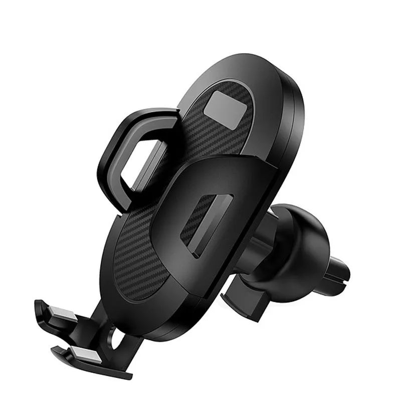 Auto lock car phone holder mounted on vehicle air vent holding smartphone