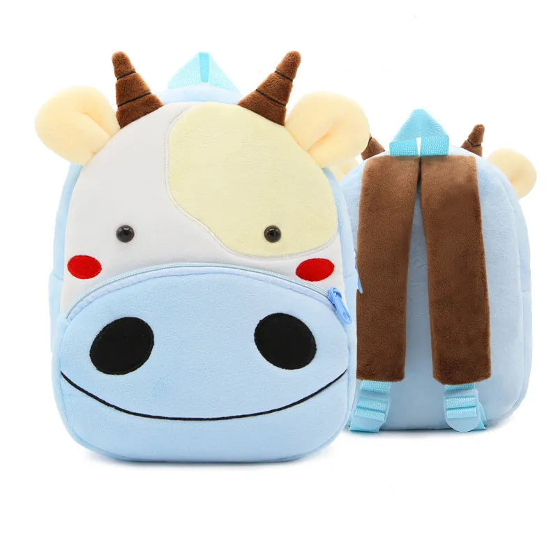 Small cloth animal backpack for kindergarten children, 26.5x24x10.5cm, with zipper pocket, available in multiple colours