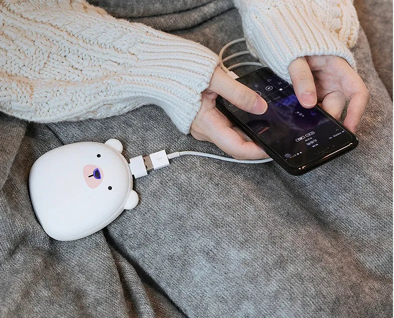 Cute cartoon penguin and polar bear design USB rechargeable electric hand warmer with power bank functionality