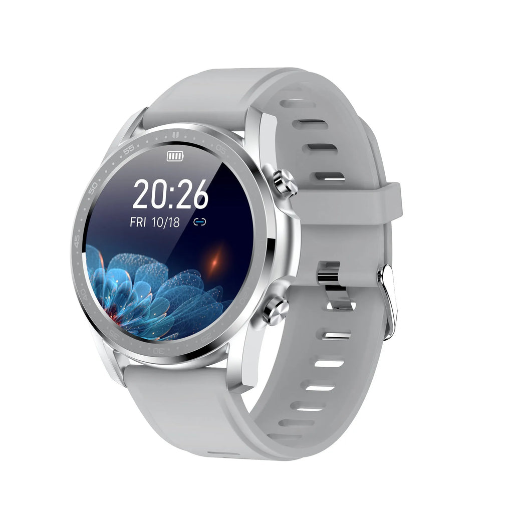 Youth2 Body Temperature Smart Bracelet in black or grey with 1.3-inch touchscreen on wrist.
