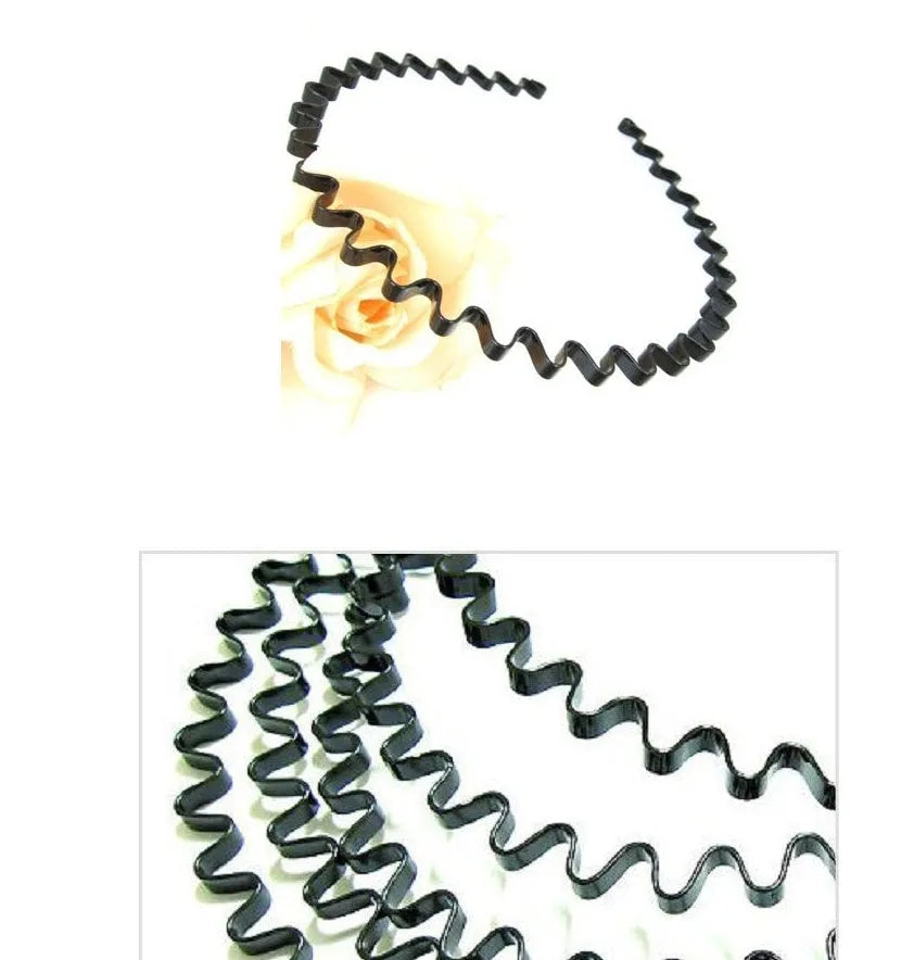 Unisex black alloy wavy headband with wide brim hair ring design