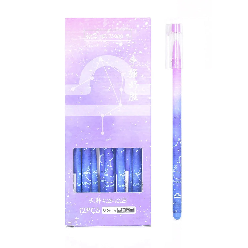 12 quick-drying gel pens with constellation designs in a plastic box
