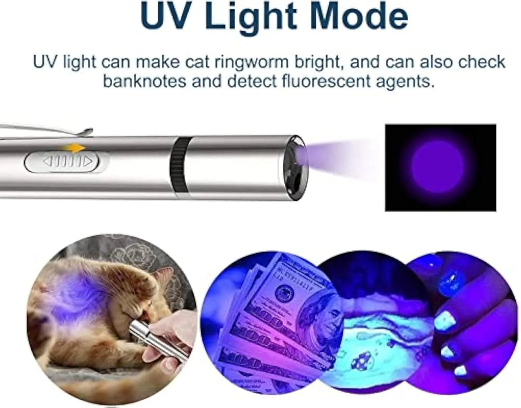 Silver aluminium alloy cat laser toy pointer with USB charging port