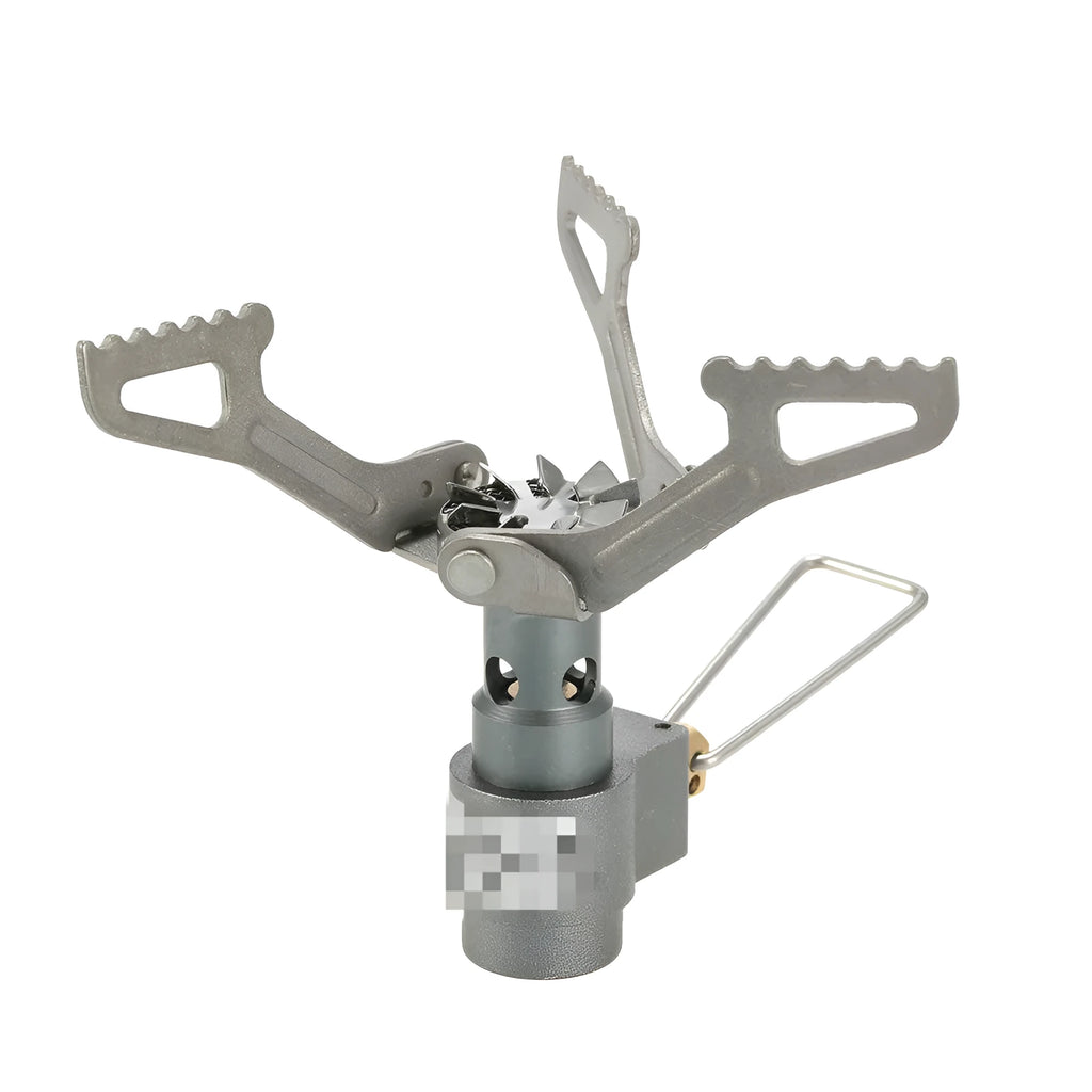 Portable camping gas stove with one-piece metal furnace for outdoor cooking