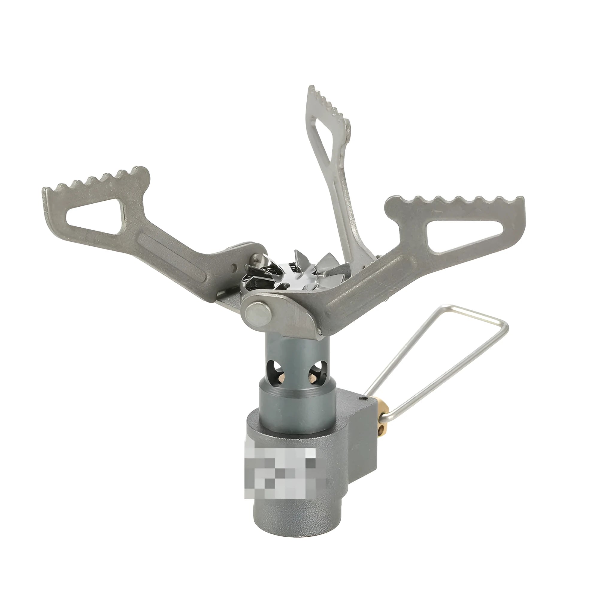 Portable camping gas stove with one-piece metal furnace for outdoor cooking