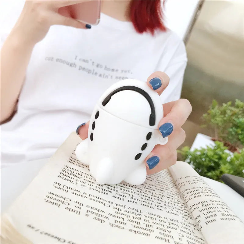 Cartoon airplane headset design silicone case for Apple AirPods 1 and 2 with hook attachment