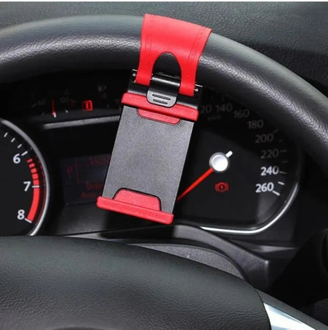 Universal steering wheel phone holder mount in black red blue yellow rose red colours