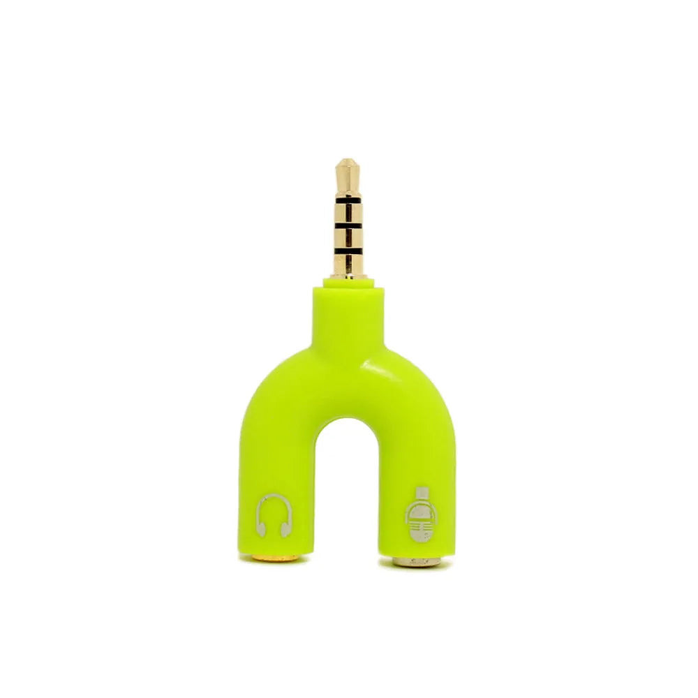 3.5mm audio splitter adapter in six colours with gold-plated connections for mobile devices