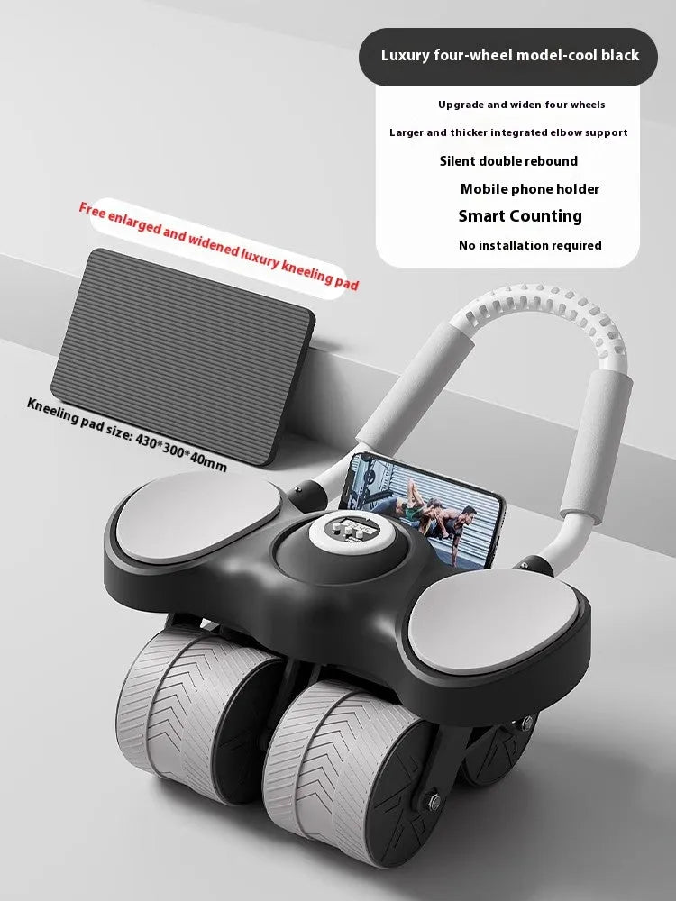 Abdominal wheel with elbow support showing automatic rebound mechanism for core fitness training