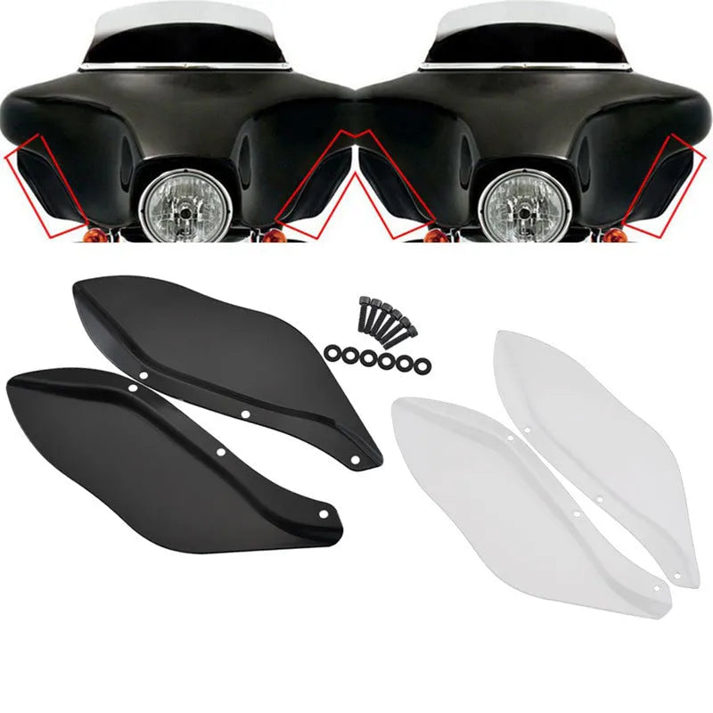 Harley-Davidson motorcycle windshield side wing pair in transparent and black finish