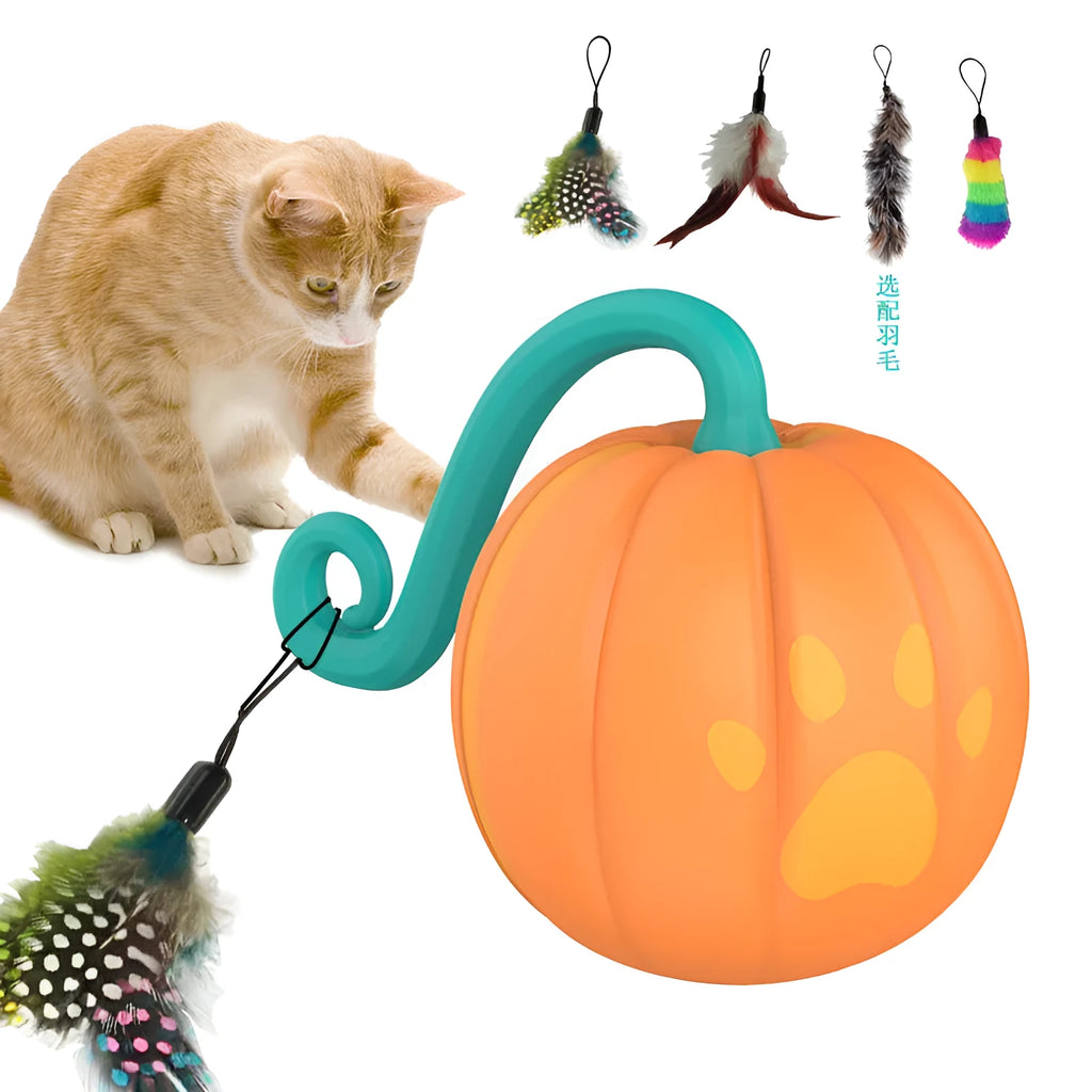 Electric luminous cat teaser ball in pumpkin or watermelon design with automated rotation