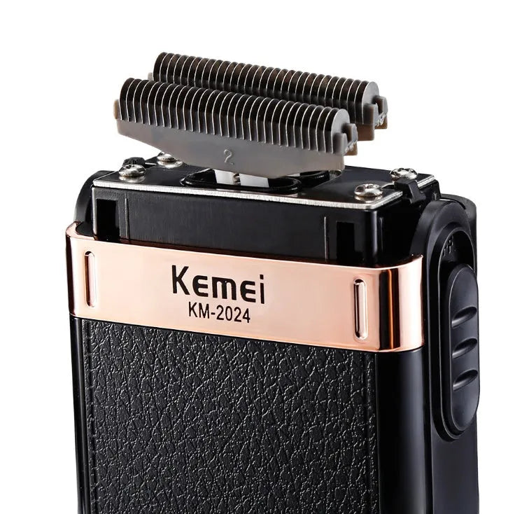 Double mesh razor KM-1102 in black with silver stitch, rechargeable USB, 11.7 cm length
