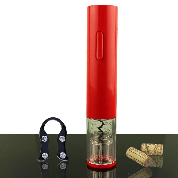 Electric wine opener with foil cutter in red, black and white colour options showing compact design