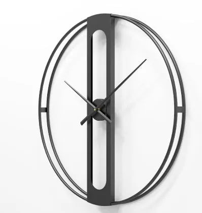 Round metal wall clock measuring 50cm in diameter, available in black and gold colour options