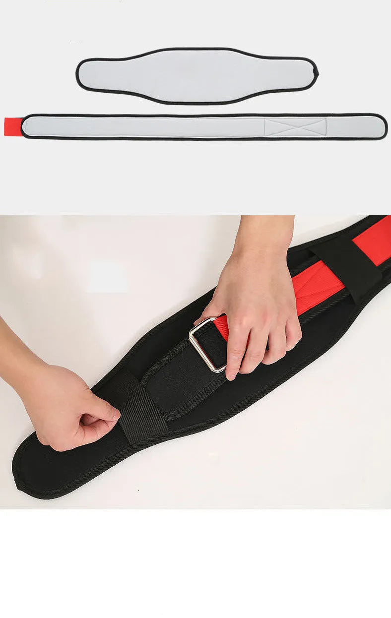 A black adjustable nylon fitness weightlifting waistband or support belt shown on a neutral background.