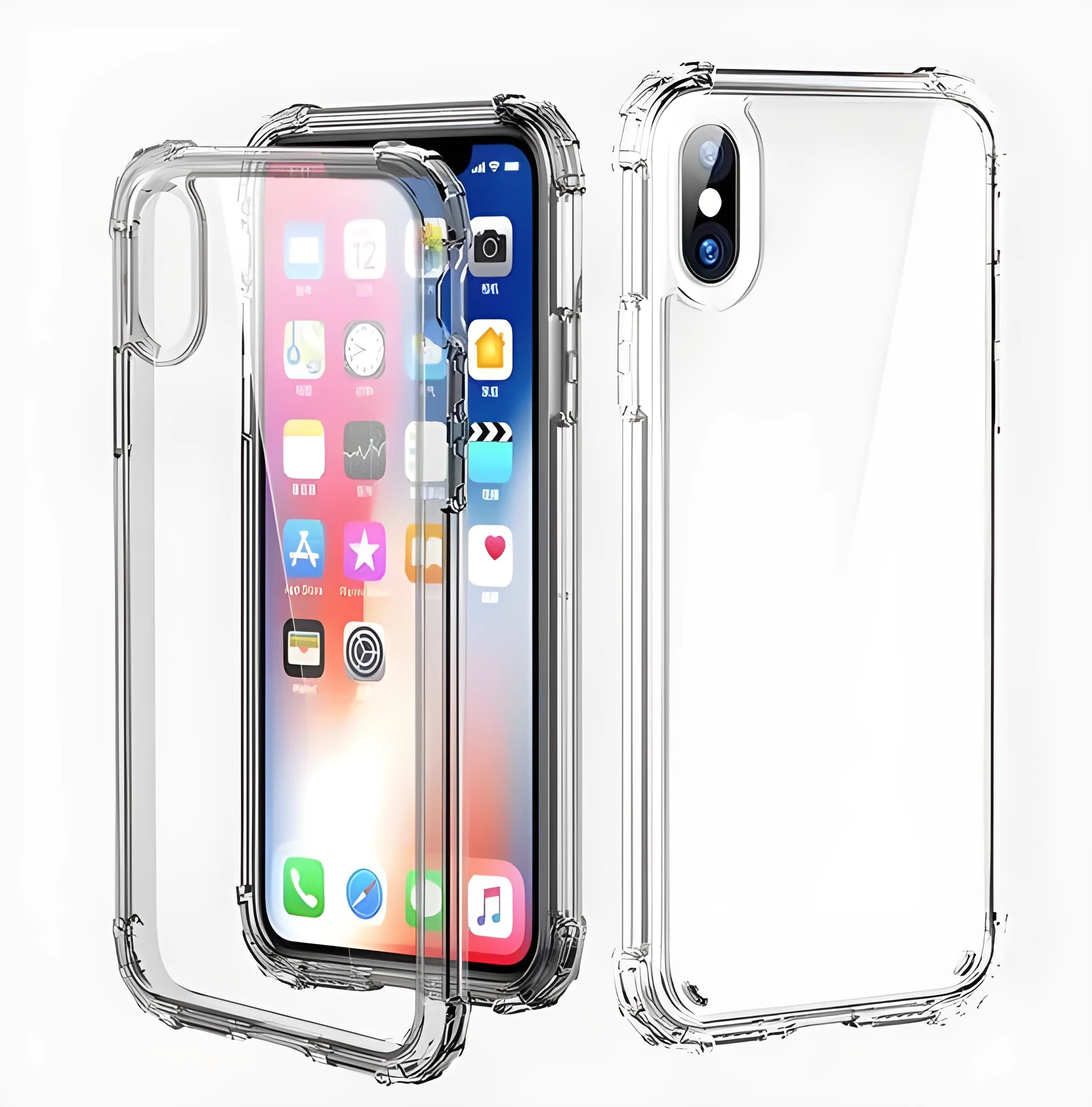 Clear TPU mobile phone case for iPhone models showing transparent back cover design