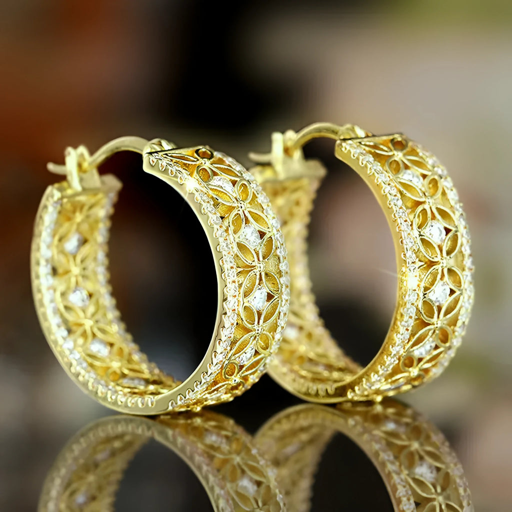 Golden yellow geometric butterfly horse eye flower clip-on earrings for women