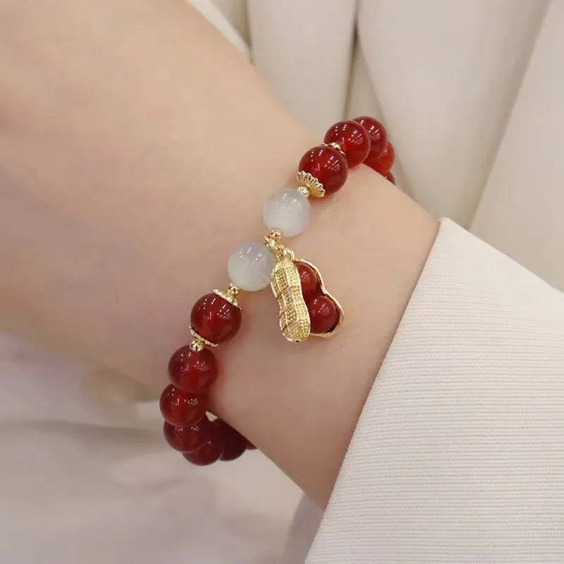 Chinese style bamboo leaf glass bracelet for women with a bamboo joint design.