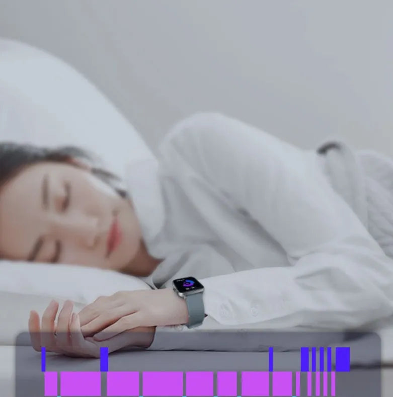 Black smart watch with 1.7-inch colour touch screen on adjustable strap, showing fitness tracking interface.