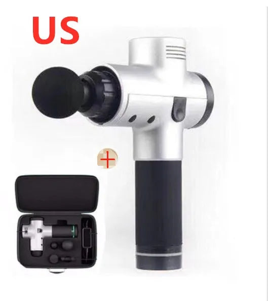 Deep tissue massage gun with 4 massage heads, 20 speed levels, quiet motor, 2400mAh battery, black and white options