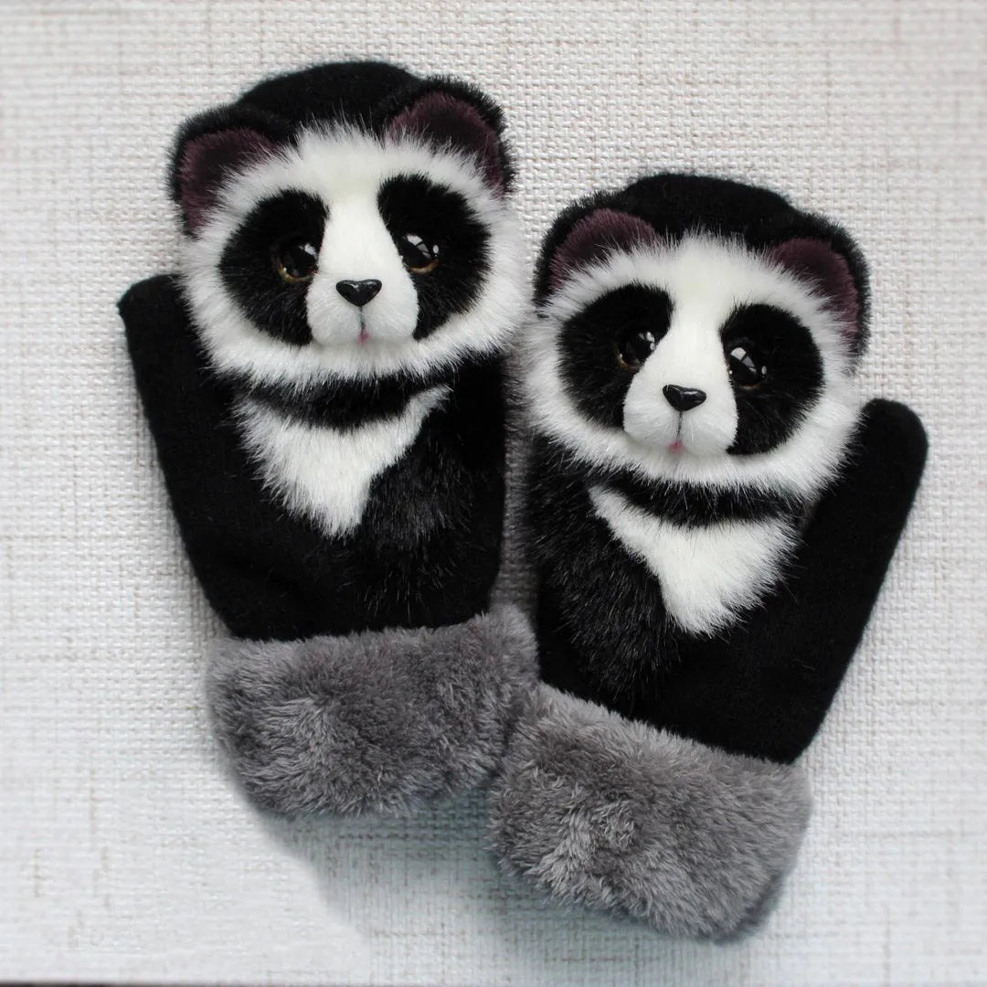 Cartoon animal autumn winter warm mittens 28cm red one size