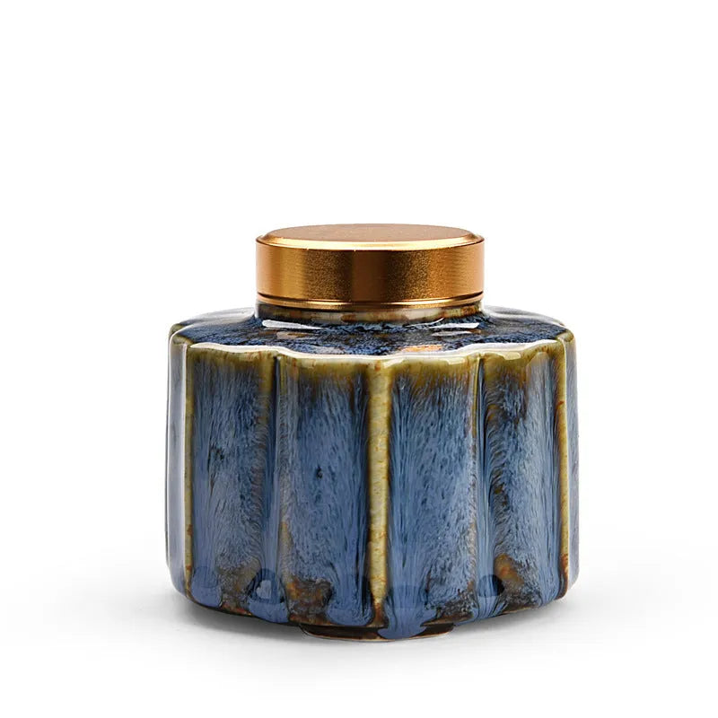 Ceramic Tea Pot Lotus Leaf Design Universal Storage Tea Caddy Coloured Glaze Finish Available in Seven Colours Celadon Dark Red Ding Ware Pink Sea Blue Sky Blue White Home Tea Storage