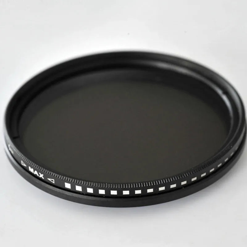 Adjustable multi-diameter grayscale ND camera filter for lens threads from 37mm to 95mm.