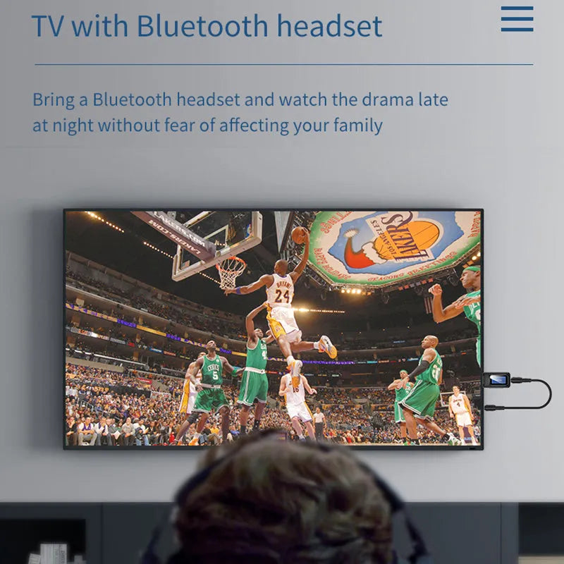 Two-in-one Bluetooth adapter in black with screen display and 3.5mm audio input