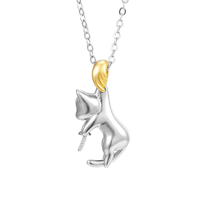 925 sterling silver clavicle chain necklace with a cat charm pendant