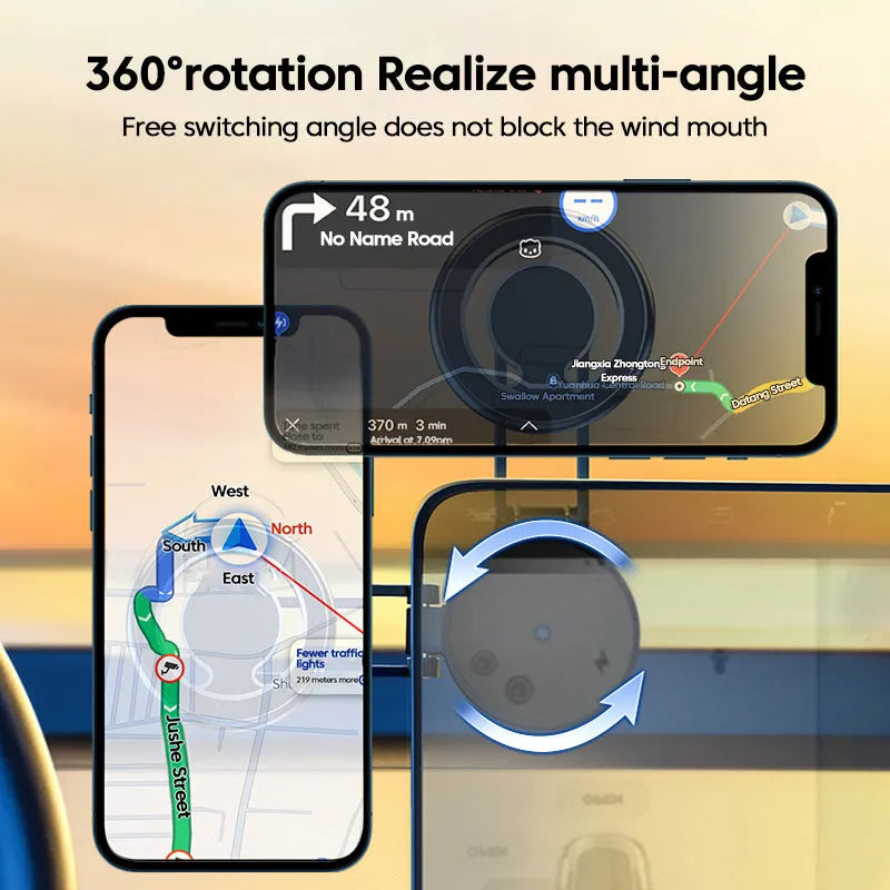 Telescopic folding car phone holder with magnetic suction in black or silver colours