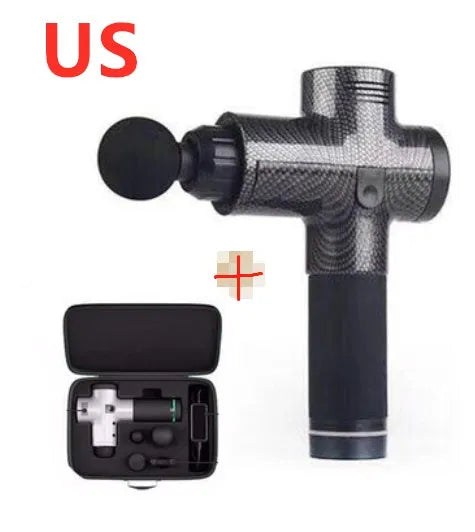 Deep tissue massage gun with 4 massage heads, 20 speed levels, quiet motor, 2400mAh battery, black and white options