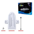 PS5 Slim multifunctional charging base with cooler pad fan and RGB ambient lighting showing white ABS plastic construction