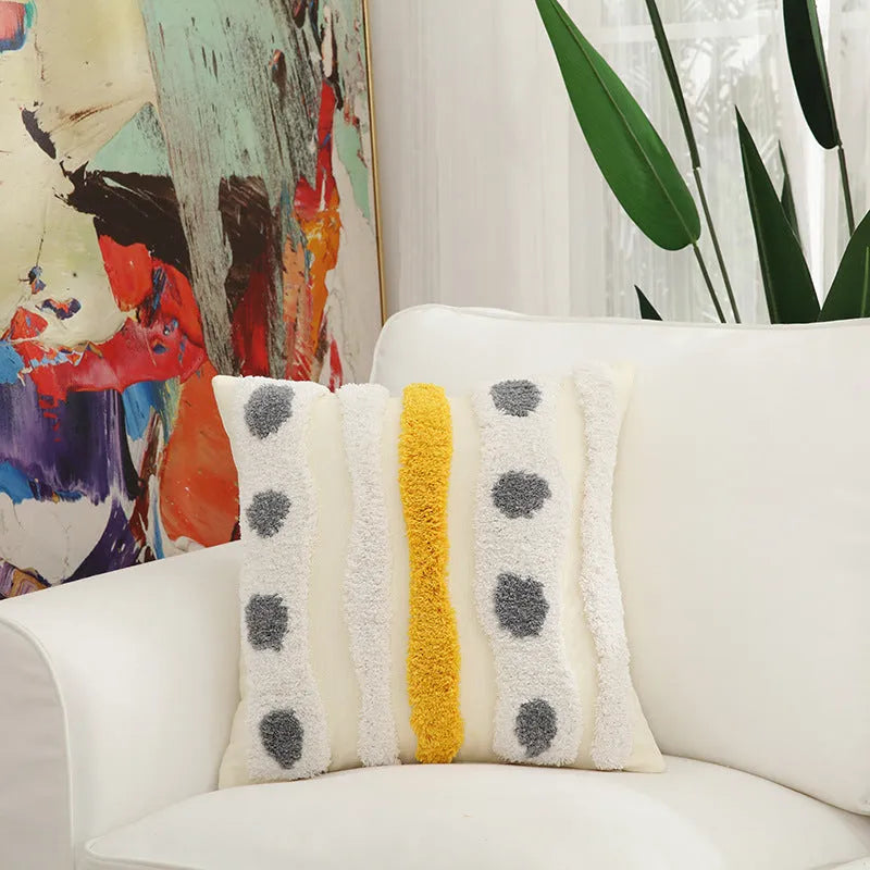 45x45cm cotton velvet embroidered retro pillowcase with tassel in grey