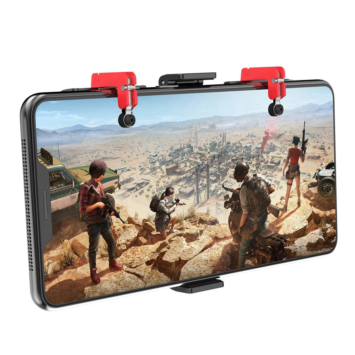 Black PG-9137 phone gaming trigger stand showing adjustable trigger and telescopic phone clip.