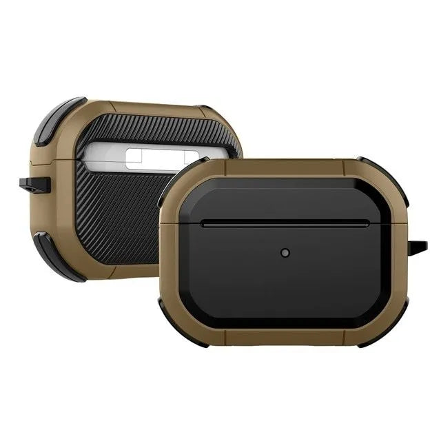 Black protective hard shell case for Apple AirPods Pro and AirPods 1/2 on a white background.