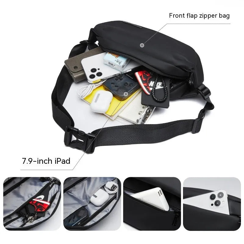 Men's black Oxford cloth messenger bag with one-shoulder riding design for daily use