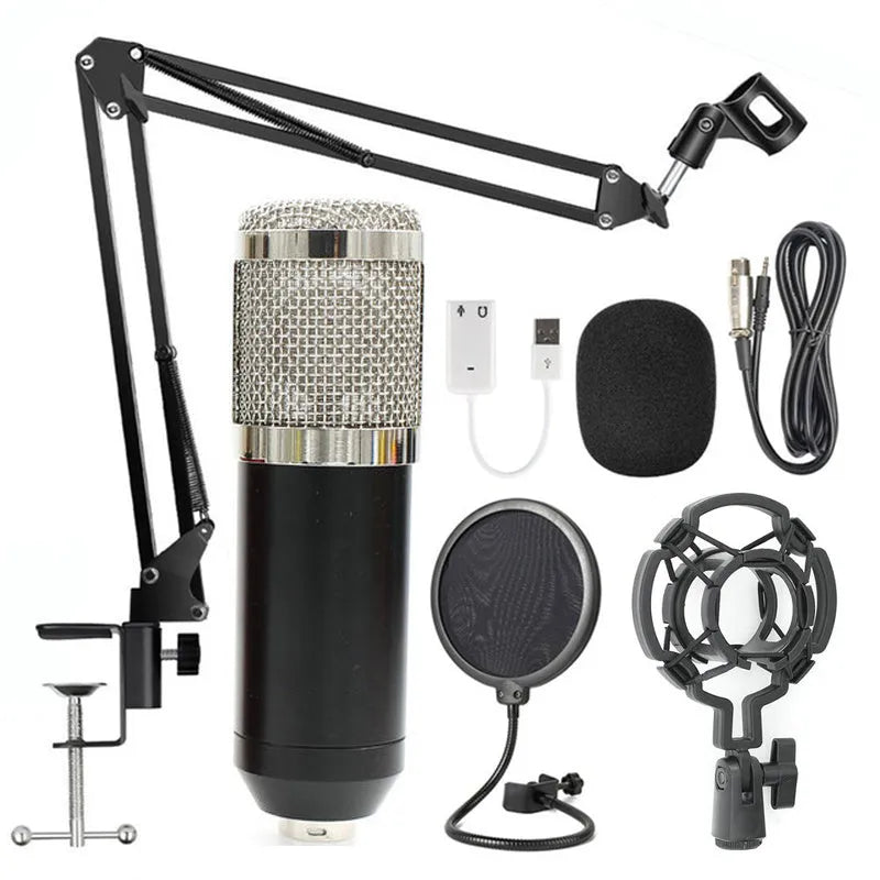 BM-800 condenser microphone with stand in one of nine colour options including black, blue, gold, pink, red, silver and white