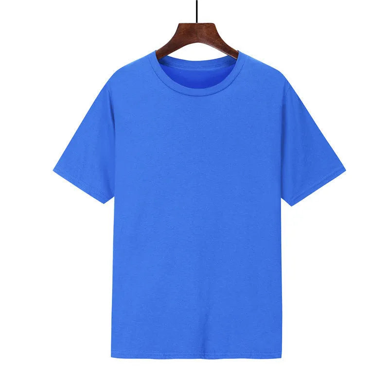Men's black loose-fit short-sleeve cotton T-shirt with a print, laid flat.